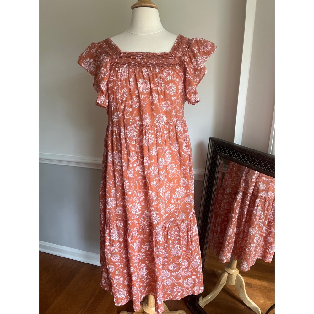 Free People Bonita Tiered Midi Dress Size Small Terracotta Floral 100% Cotton - Picture 3 of 13